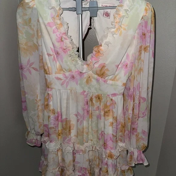 Flying Tomato Floral Pastel Ruffle-Trim Mini Dress - Picture 3 of 7